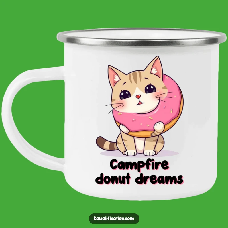 Camp & Cuddle: Funny Cat Donut Camping Mug - Wobbly Fun, Perfect Funny Gift
