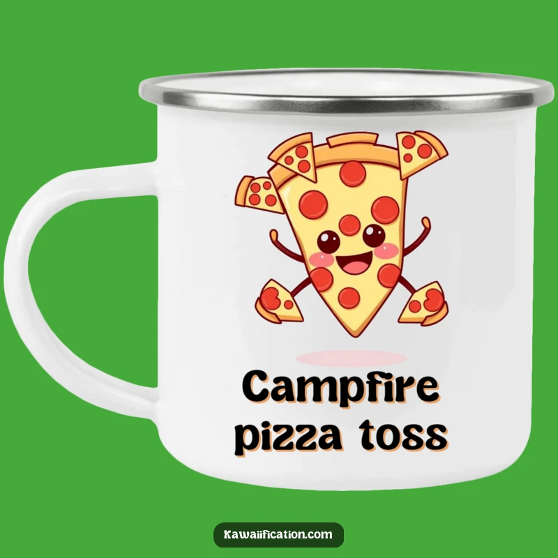 Funny Smiling Pizza Camping Mug - Campfire Feast, Perfect Humorous Gift