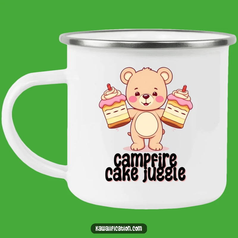 Funny Teddy Bear Juggling Camping Mug: Happy Cakes Outdoors, Adventure Mug