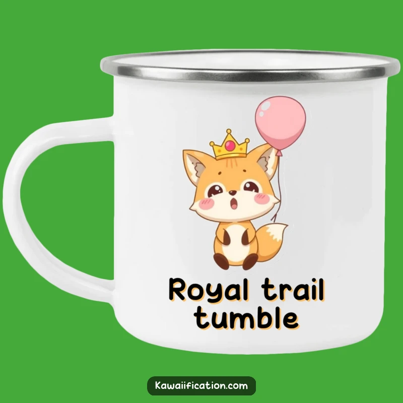 Funny Fox Balloon Fall Camping Mug: Surprised Royal Mishap, Outdoor Adventure Mug