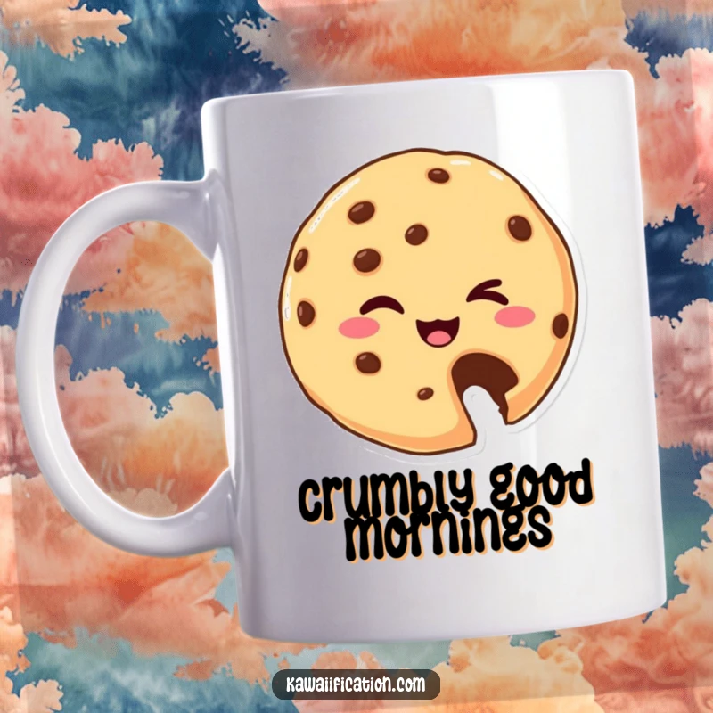 Funny Mug: A cheerful cookie character, missing a bite, winks playfully. Ideal for a humorous and sweet funny gift.