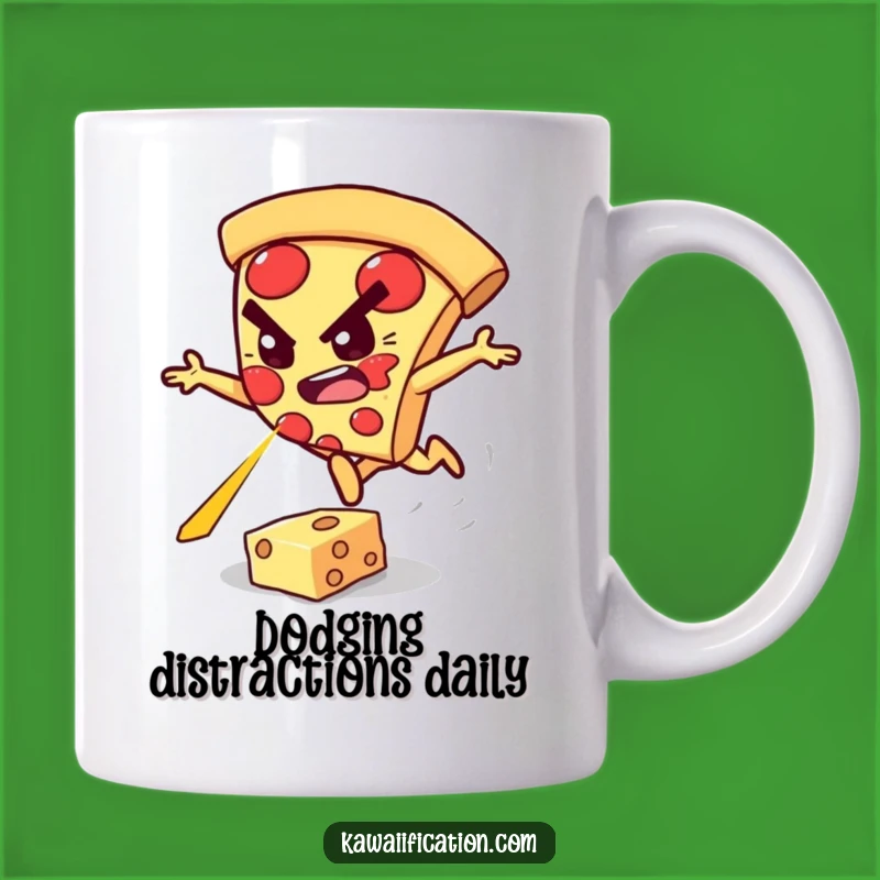 Funny Pizza Slice Mug: Determined Leaping Character Over Cheese Laser, Gift