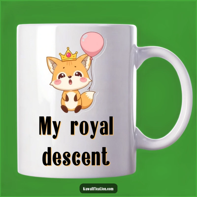Funny Fox Balloon Fall Mug: Surprised Crowned Character, Hilarious Unexpected Gift
