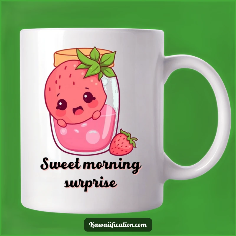 Funny Surprised Strawberry Jam Jar Mug - Hilarious Fruit Cartoon Gift!