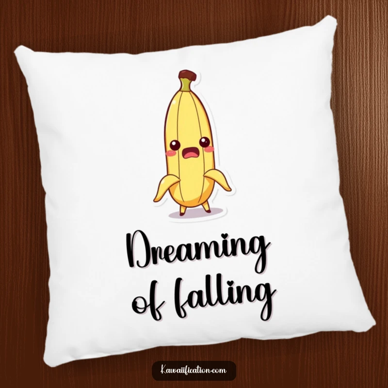 Funny, soft pillow featuring a startled banana character in a comical peel-slip situation, offering comfort and chuckles.