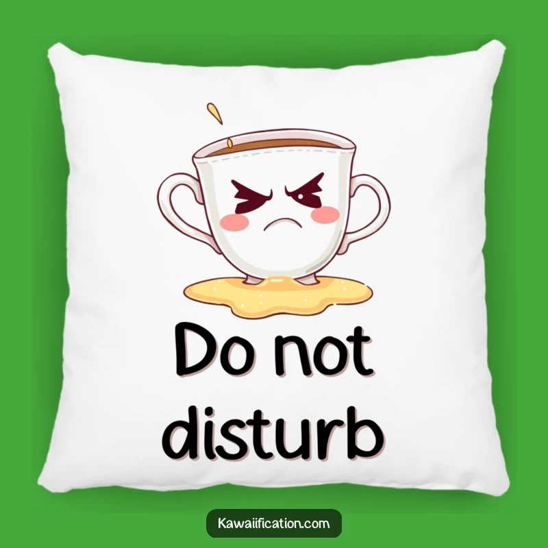 Funny Grumpy Teacup Pillow: Hilarious Coffee Spill Decor Gift