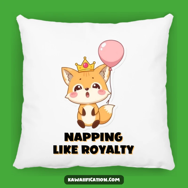 Funny Fox Balloon Fall Pillow: Soft Surprised Crowned Character, Cozy Decor