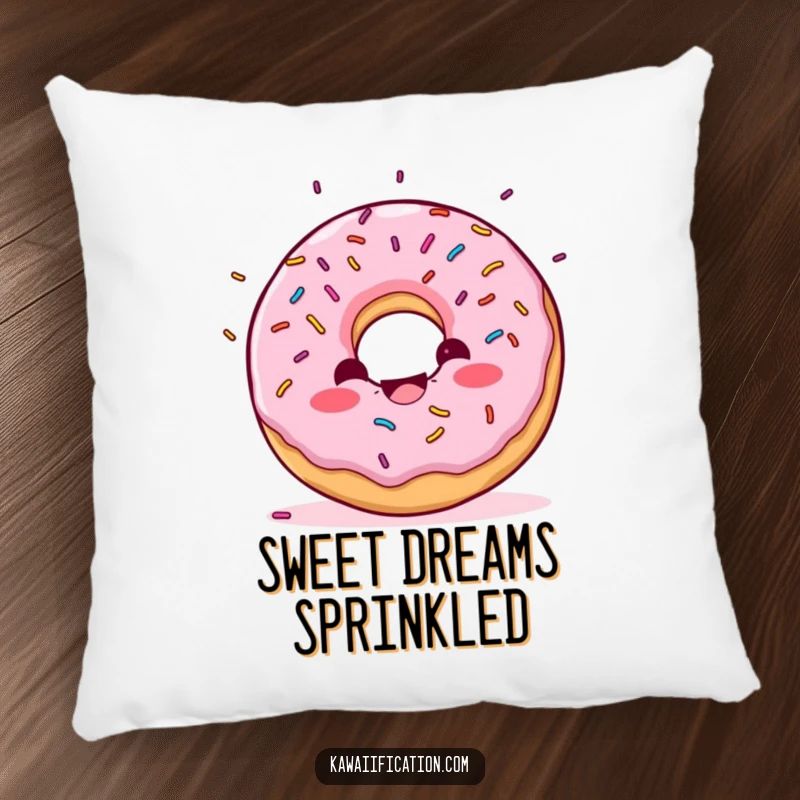 Funny Donut Confetti Pillow cushion featuring a delighted donut character with sprinkles falling like confetti, a comfy and festive accent.
