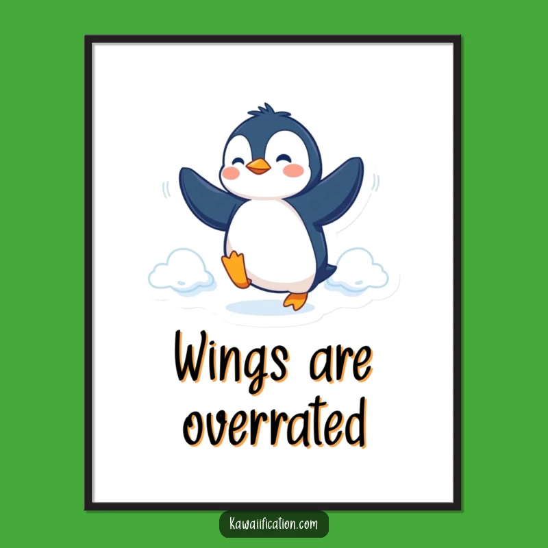 Funny Penguin Fly Digital Print: Determined Bird Art for a Hilarious Gift