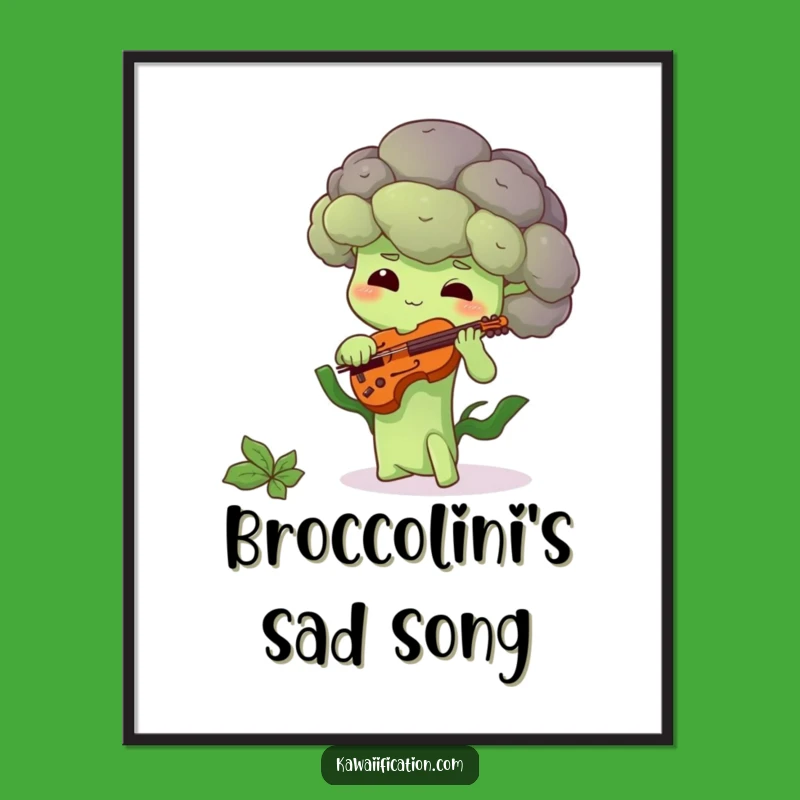 Funny Shy Broccoli Digital Art: Hilarious Veggie Music Wall Decor Gift