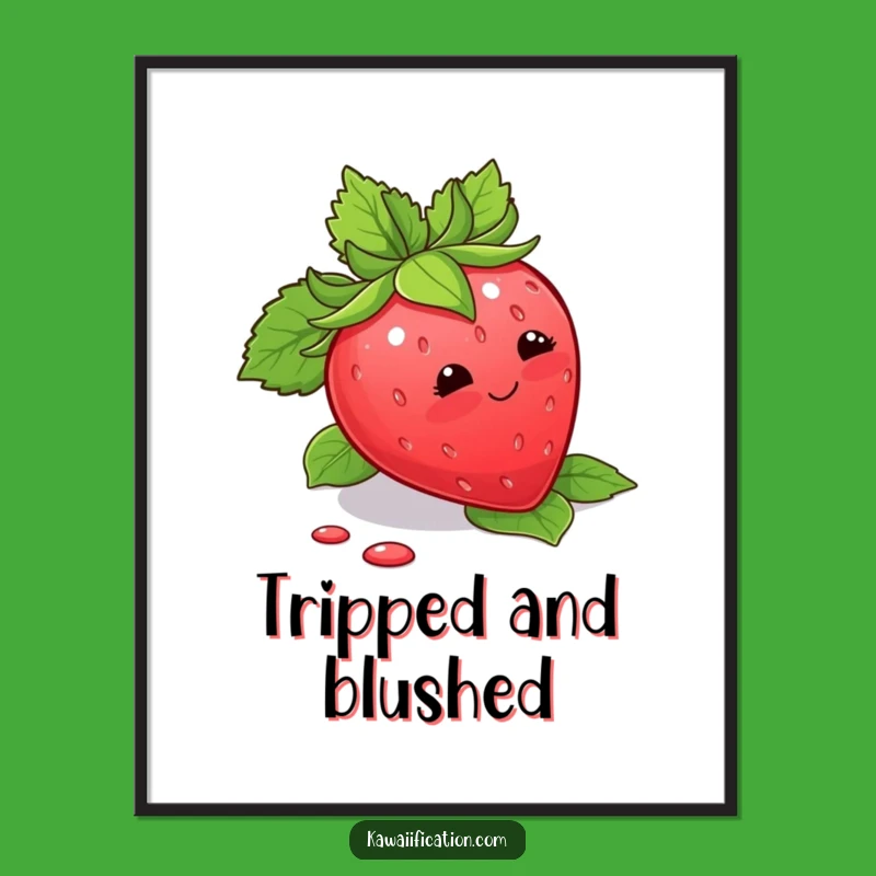 Funny Strawberry Trip Digital Print: Cute Blushing Fruit Art for a Hilarious Gift
