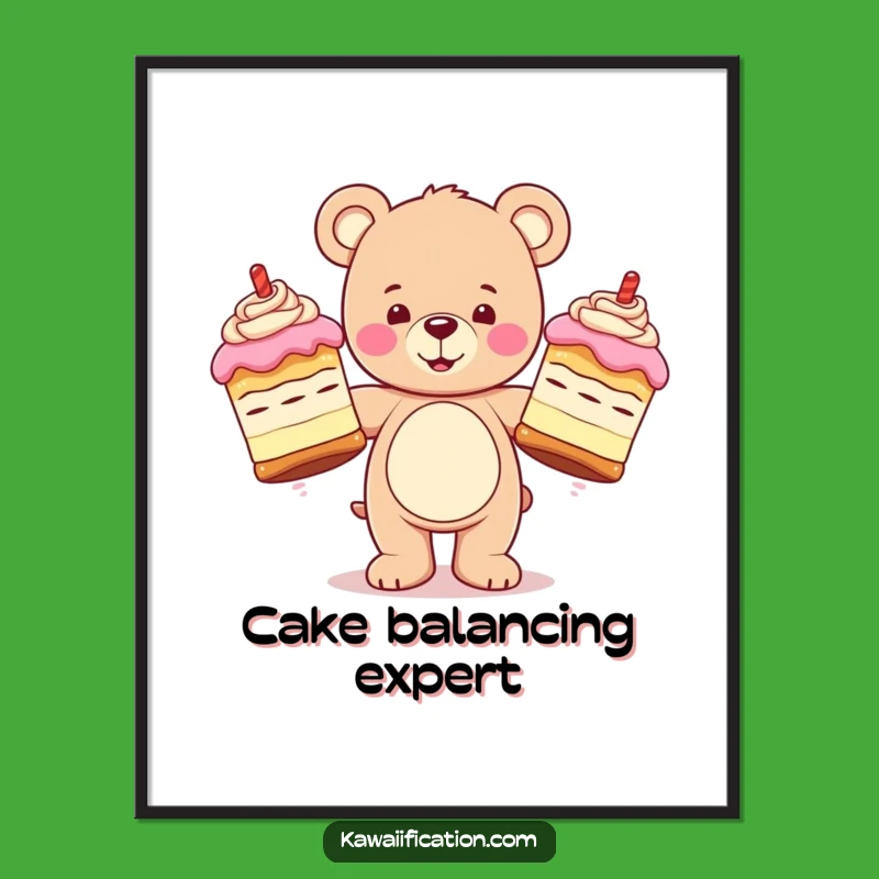 Funny Teddy Bear Juggling Digital Print: Happy Cake Art, Whimsical Download
