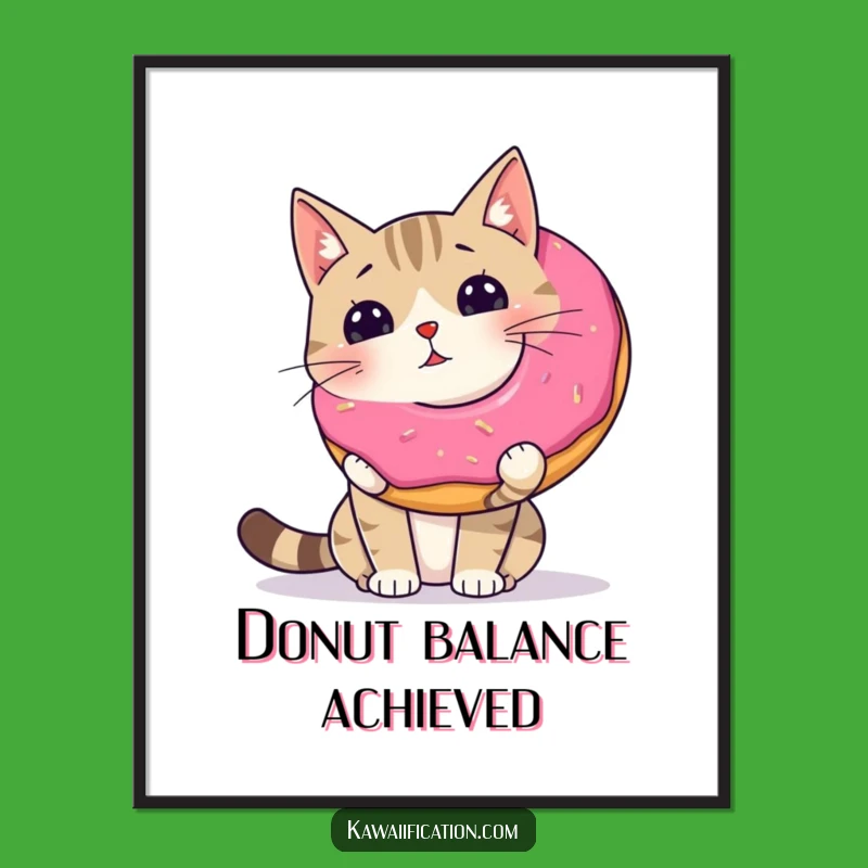 Instant Charm: Funny Cat Donut Digital Art - Wobbly Balance, Downloadable Funny Gift