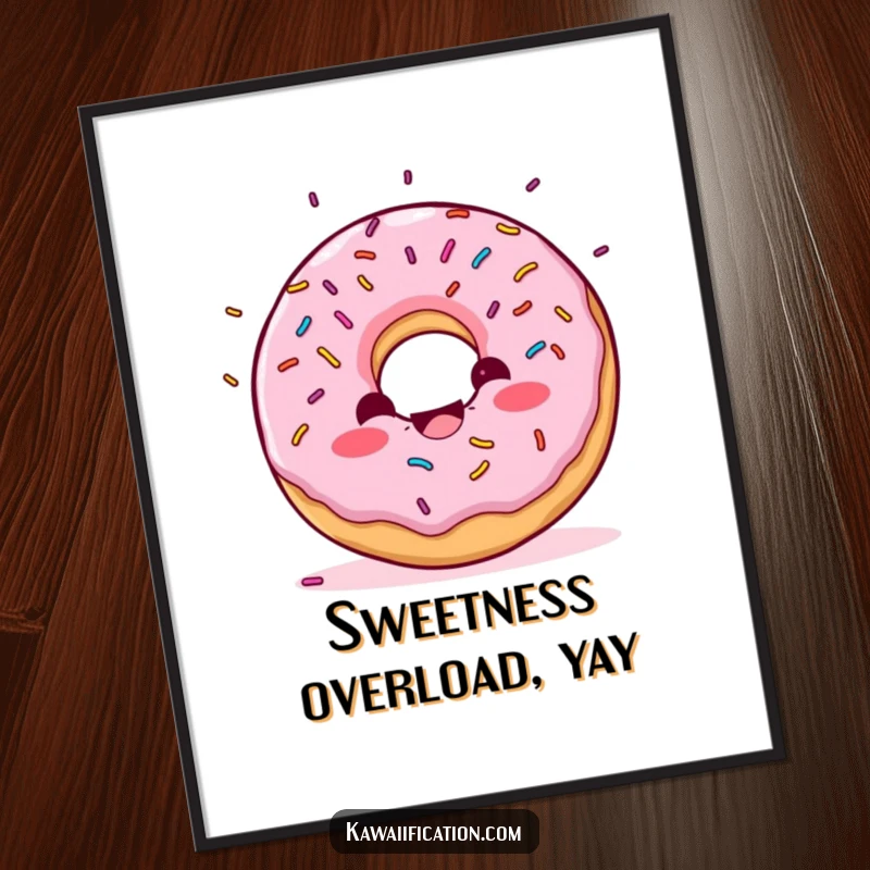 Funny Donut Confetti Digital Art piece showing a delighted donut character with sprinkles falling like confetti, for instant cheerful decor.