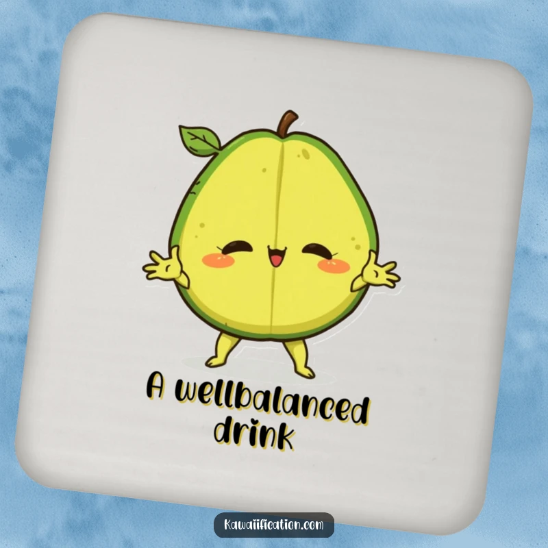 Funny Coaster featuring a confident avocado in a dramatic split, protecting surfaces with humor.