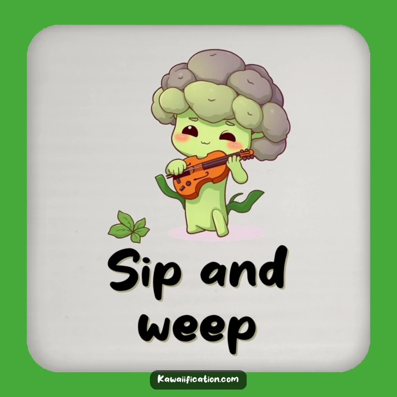 Funny Shy Broccoli Coaster: Hilarious Veggie Music Accessory Gift
