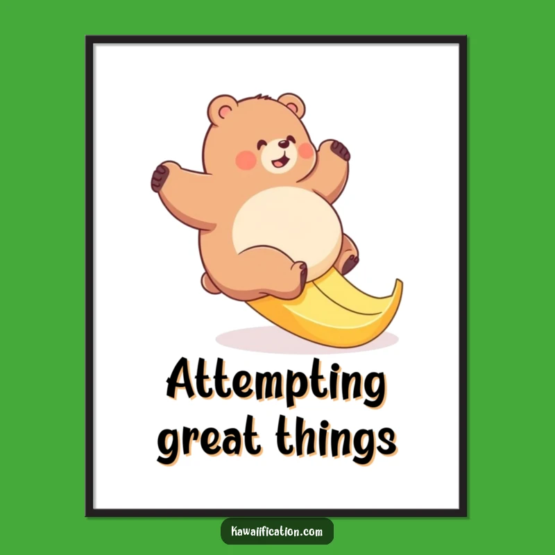 Funny Bear Banana Slip Poster: Hilarious Wall Art for a Comical Home Decor Gift