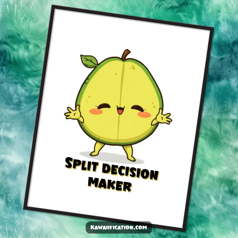 Funny Poster displaying a confident avocado in a dramatic split pose, adding a touch of humor to decor.