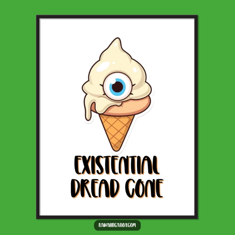 Funny Confused Melting Ice Cream Poster - Quirky Cartoon Wall Art Gift!