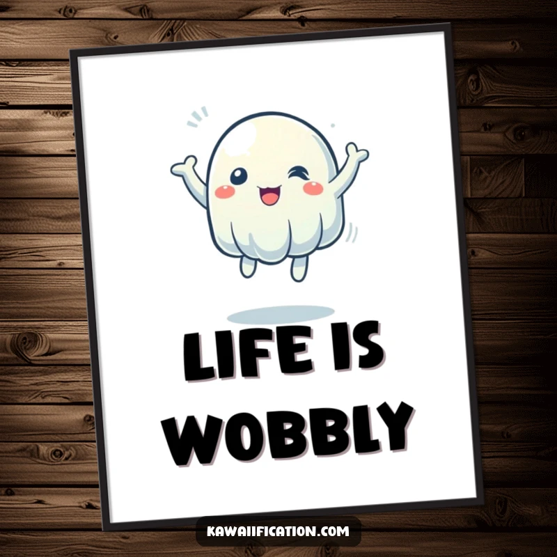 Funny Poster: A wobbly jelly character depicted in a dynamic bounce, radiating pure, infectious energy and joy. A humorous art piece.