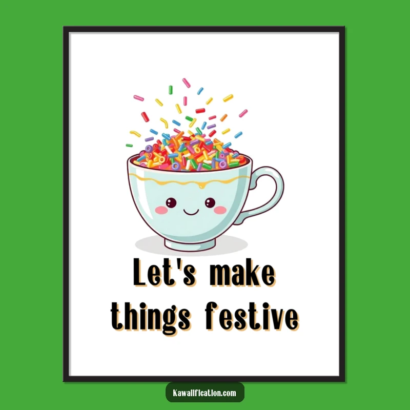 Funny Teacup Sprinkle Dance Poster: Vibrant, Cheerful Wall Art for a Playful Home Decor Gift
