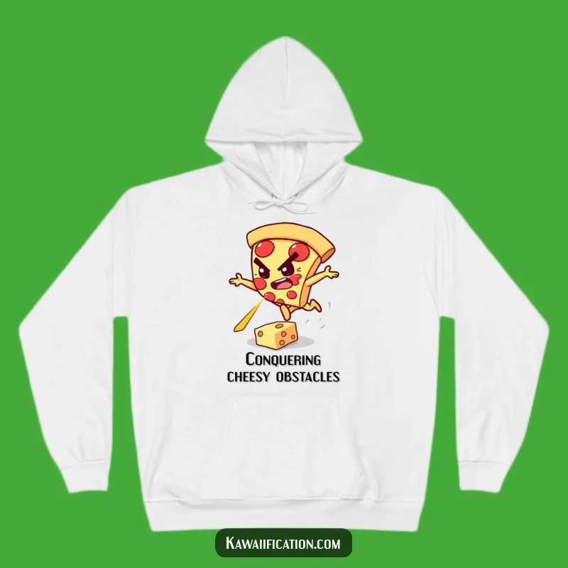 Cozy Funny Pizza Slice Hoodie: Stay Warm with This Determined Hero