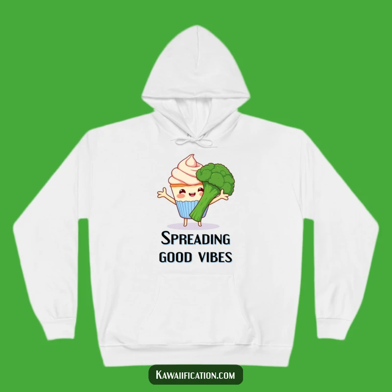Funny Cupcake Hugs Broccoli Hoodie - Cozy Cartoon Contrast Gift!