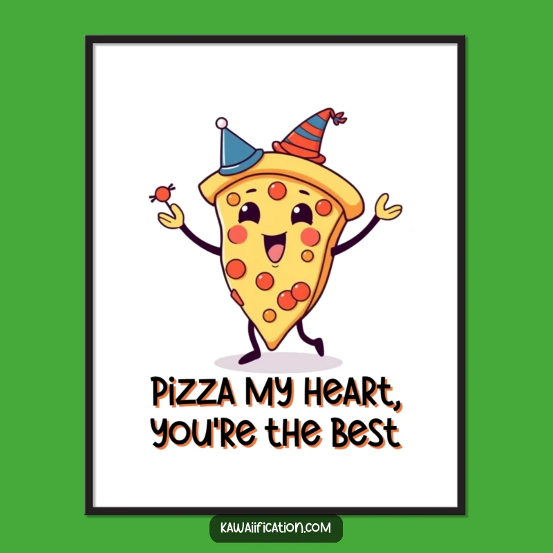 Free Printable Wall Art: Juggling Pizza Slices with Tiny Hats - Quirky Decor Gift