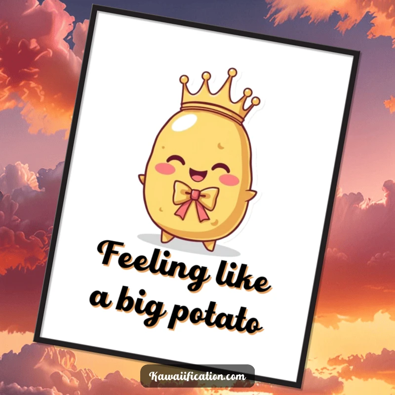 Funny Free Printable Wall Art: A proud potato character wearing a tiny crown attempting a regal, dignified bow.