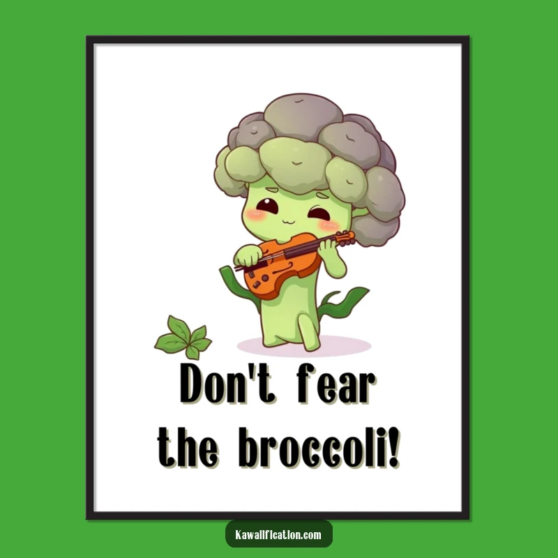 Funny Free Printable Broccoli Art: Shy Violinist, Whimsical Downloadable Home Decor