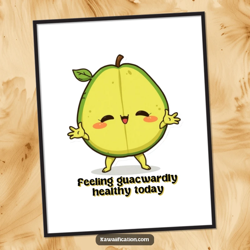Funny Free Printable Wall Art featuring a flexible avocado performing a dramatic split, embodying confidence and quirky charm.