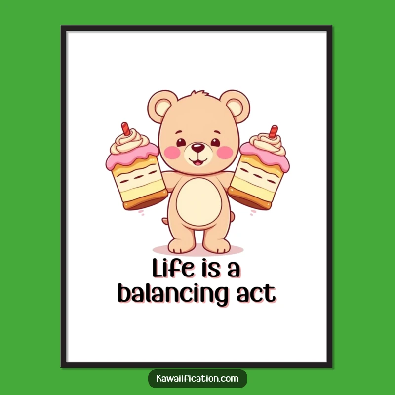 Funny Free Printable Wall Art: Teddy Bear Juggling Wobbly Cakes Downloadable Art