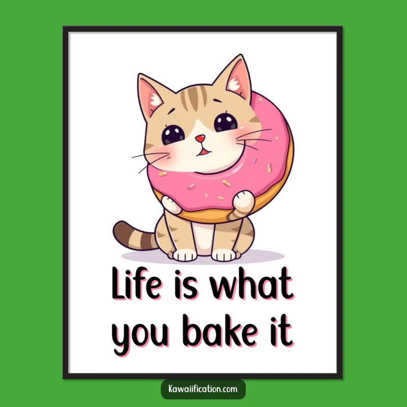 Free Printable Wall Art: Wobbly Cat Donut Balance - Cute Quirky Decor