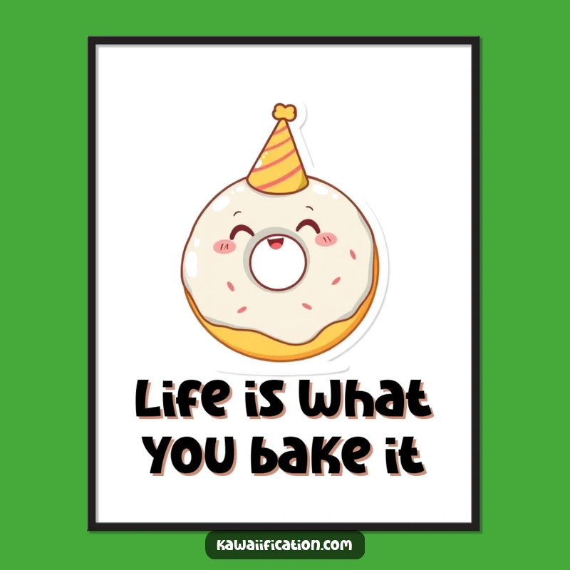 Free Printable Wall Art: Donut with Party Hat - Quirky Downloadable Decor Gift