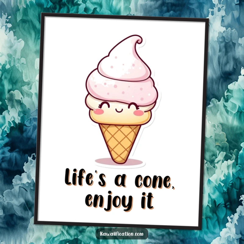 Funny Free Printable Wall Art of a playful ice cream cone character with a cone-shaped hat, adding sweet charm.