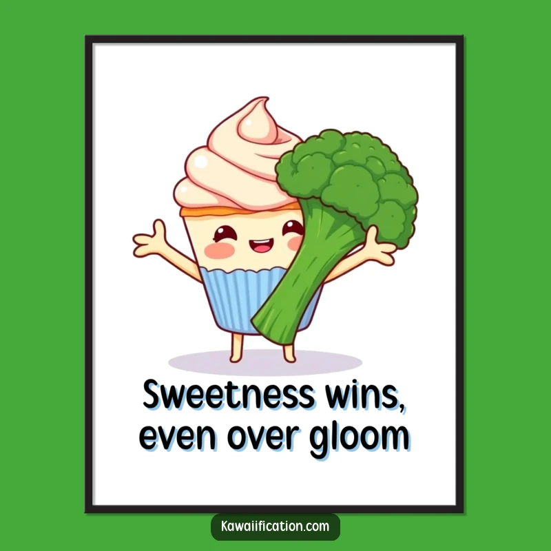 Free Printable Funny Wall Art: Cupcake Hugs Broccoli - Hilarious Downloadable Decor