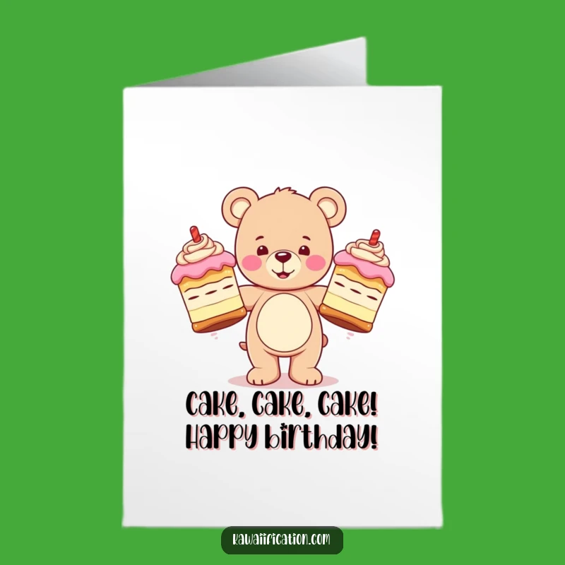 Free Printable Birthday Card: Teddy Bear Juggling Cakes Funny Downloadable Greeting