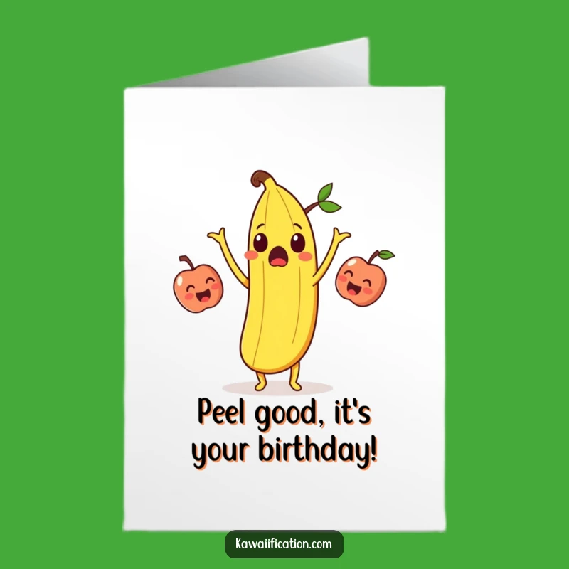 Free Printable Birthday Card: Surprised Banana Peel Juggling Apples, Funny Gift