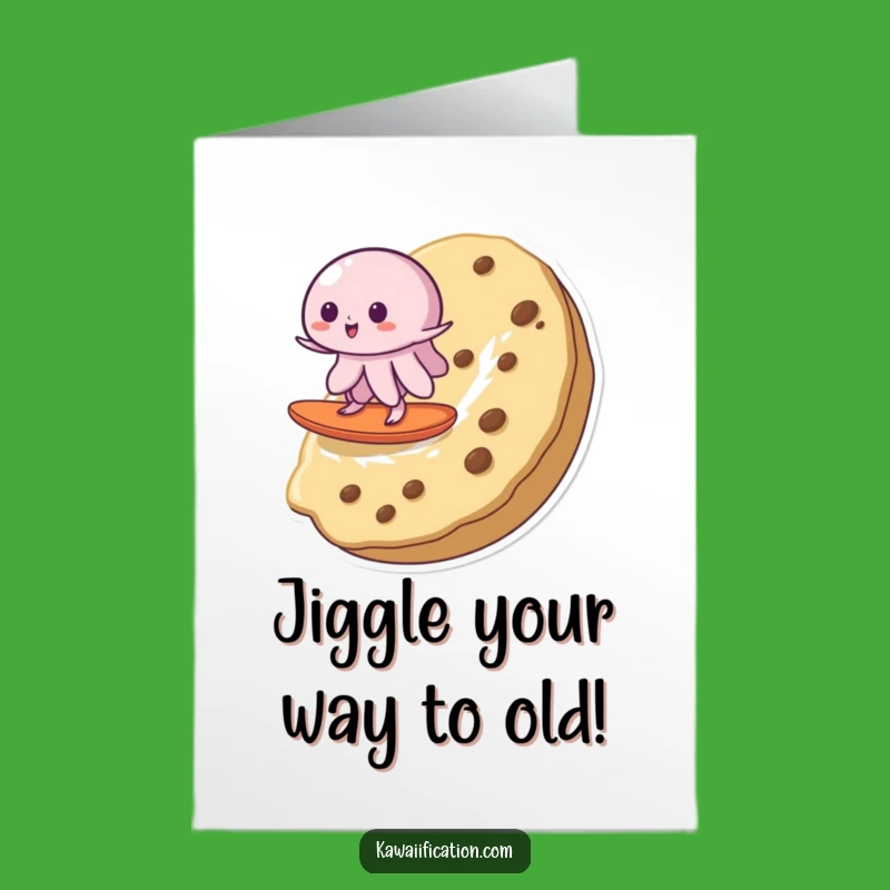 Free Printable Birthday Card: Wobbly Jelly Surfing Cookie Funny Downloadable Gift