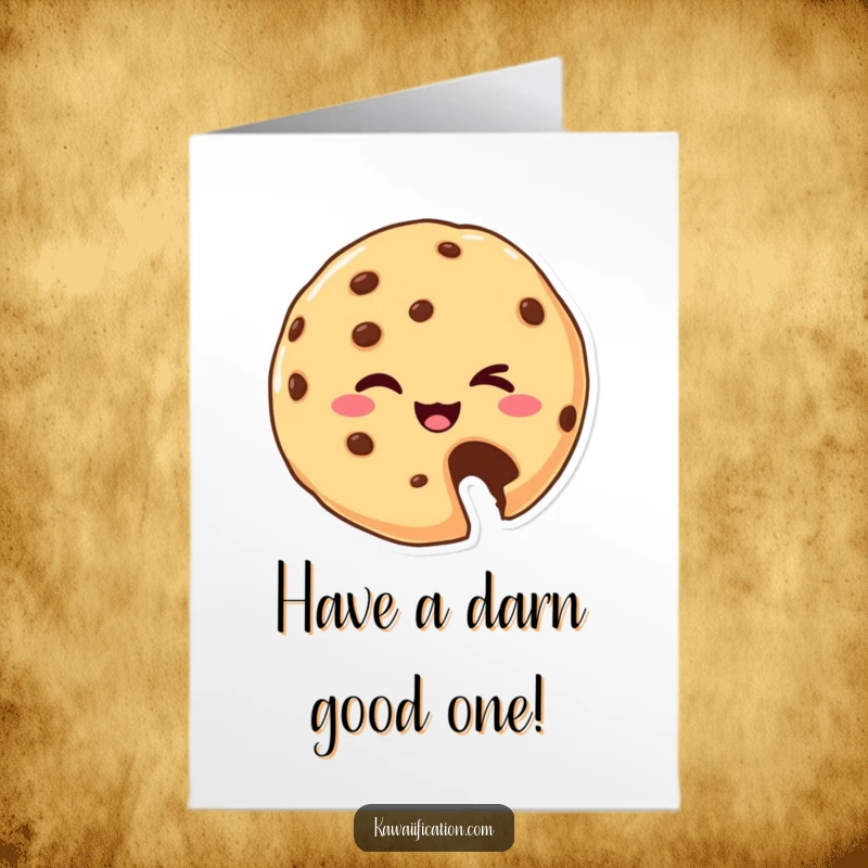 Funny Free Printable Birthday Card featuring a cheerful, slightly eaten cookie character winking playfully for a sweet celebration.