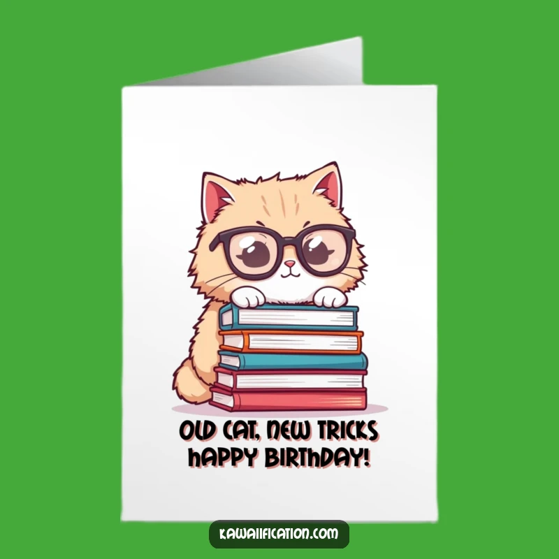 Free Printable Cat Birthday Card: Bookish Nerd Funny Downloadable Gift for Book Lovers