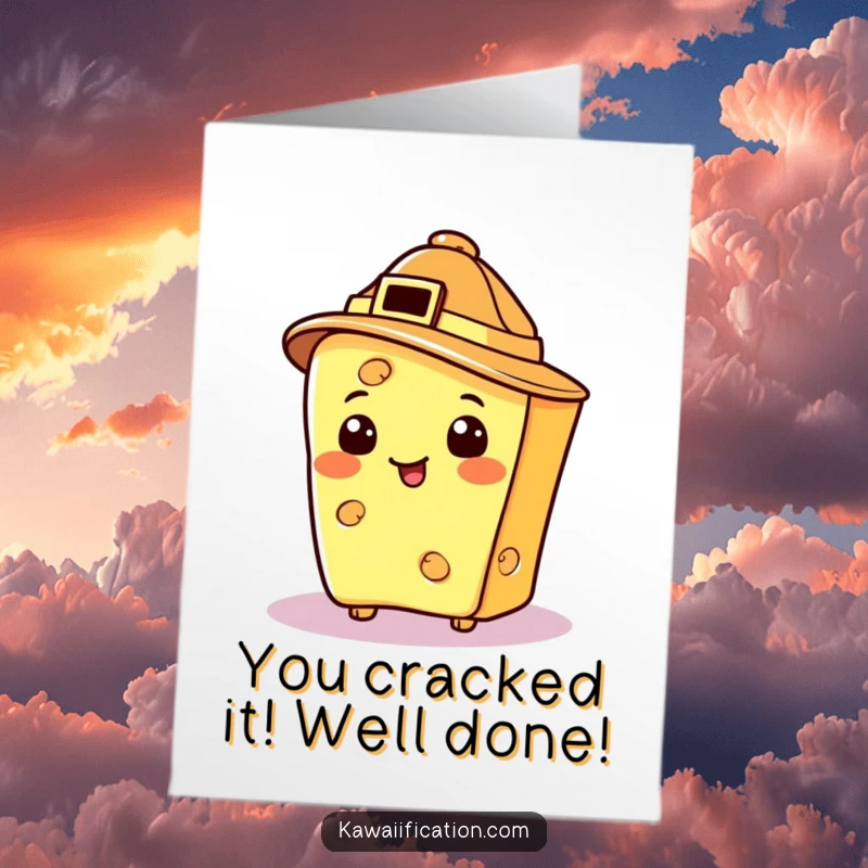 Funny Free Printable Congratulations Card with a wise cheese detective, celebrating their recent success with a triumphant smirk.