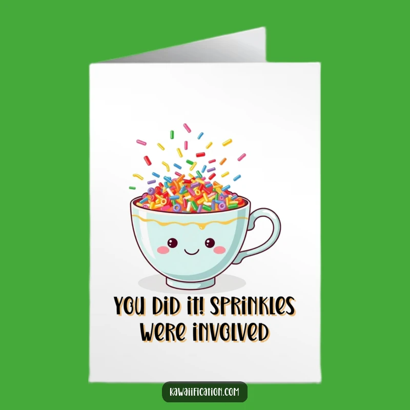 Free Printable Congrats Card: Dancing Sprinkles Teacup Funny Downloadable Gift