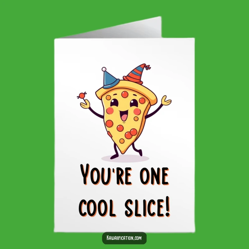 Free Printable Congrats Card: Juggling Pizza with Hats - Humorous Downloadable Celebration