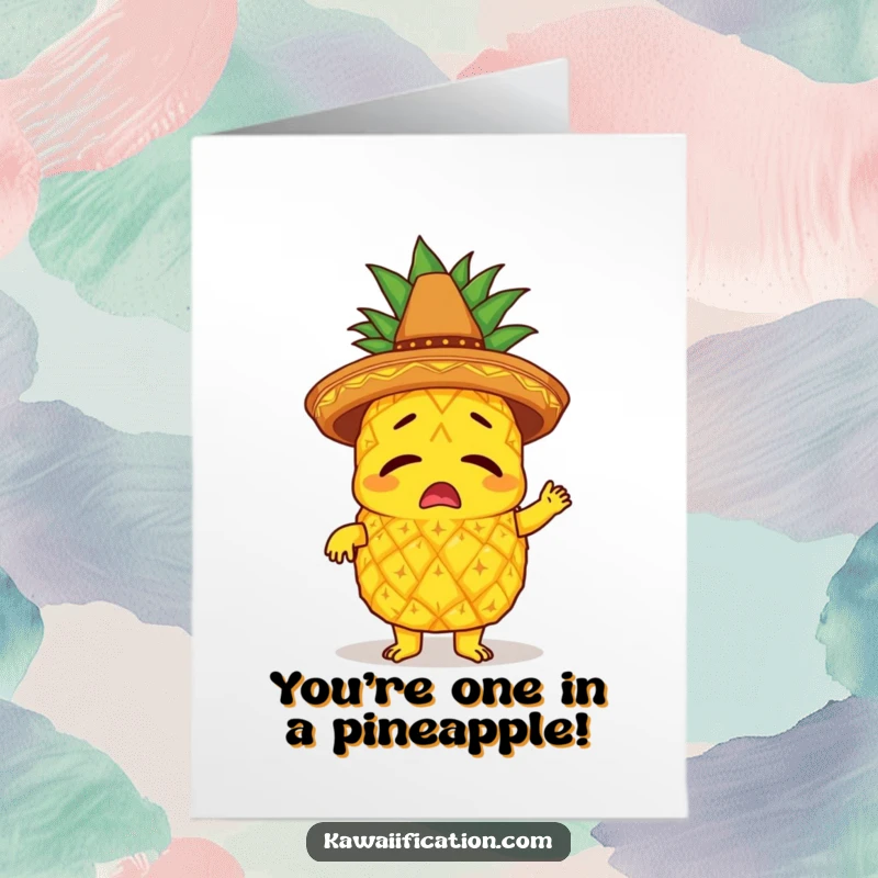 Free Printable congratulations card featuring a pineapple in a sombrero attempting to do the limbo.
