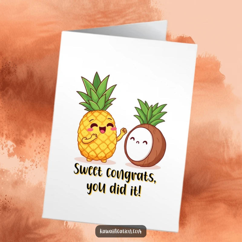 Funny Free Printable Congrats Card: Cheerful Pineapple Belts Opera to Shy Coconut in Celebration