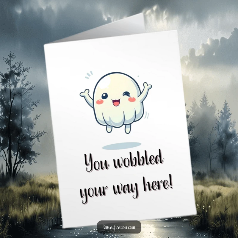 Funny Free Printable Congratulations Card showing a wobbly jelly character energetically bouncing to celebrate a fantastic achievement.