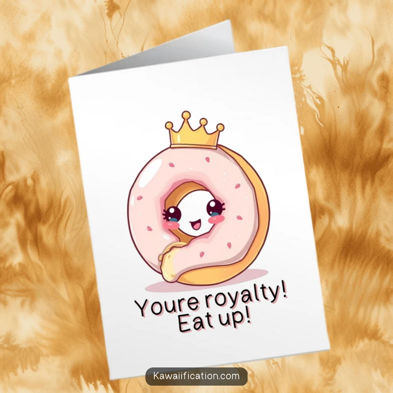 Funny Free Printable Congratulations Card featuring a crowned donut making a daring escape from a hungry bite.