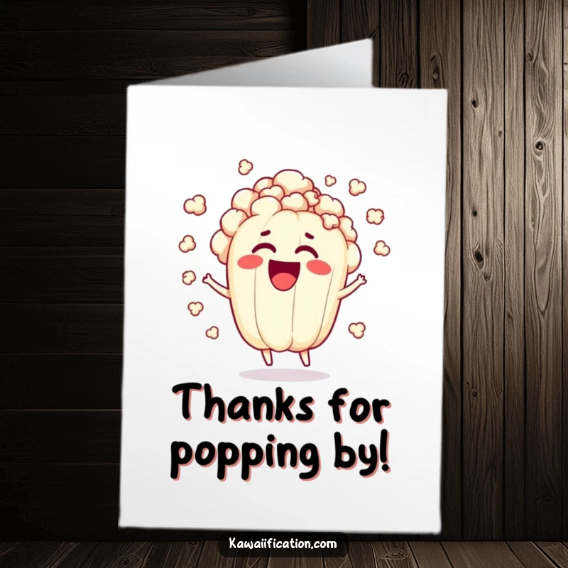 Funny Free Printable Thank You Card featuring a popcorn kernel character bursting with joy to express sincere thanks.