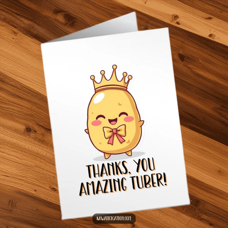 Funny Free Printable Thank You Card: A proud potato character wearing a tiny crown attempts a regal bow.